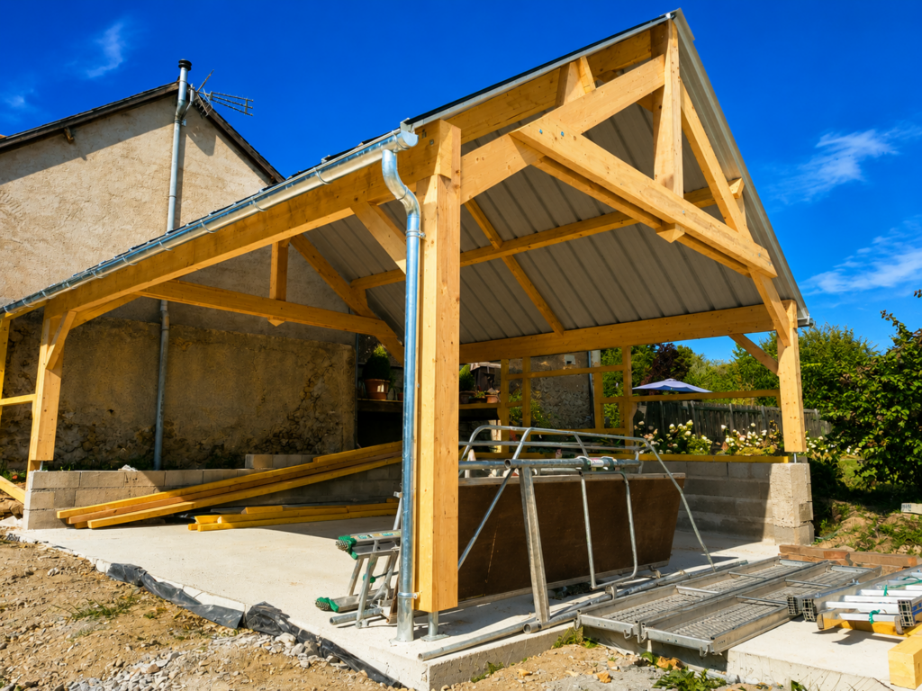 Faites construire un préau en bois en Sarthe et dans le Loir-et-Cher avec Loir en Vallée Couverture. Réalisations sur mesure pour particuliers, professionnels et collectivités.